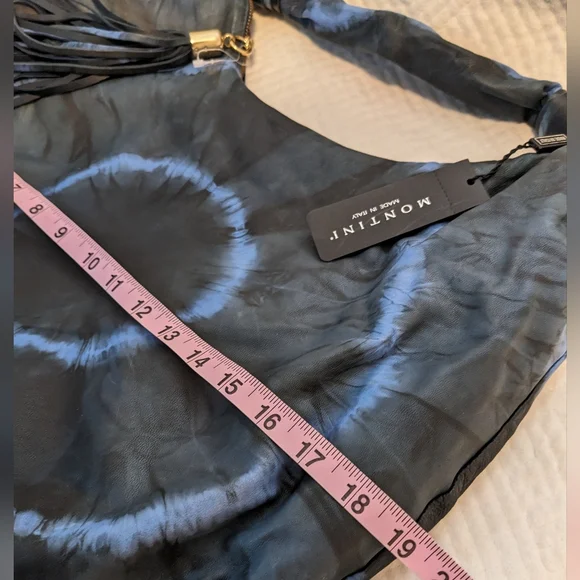 Montini Italian Leather Slouchy Hobo Bag - Black Blue Tie Dye Large NWT - Picture 5 of 5